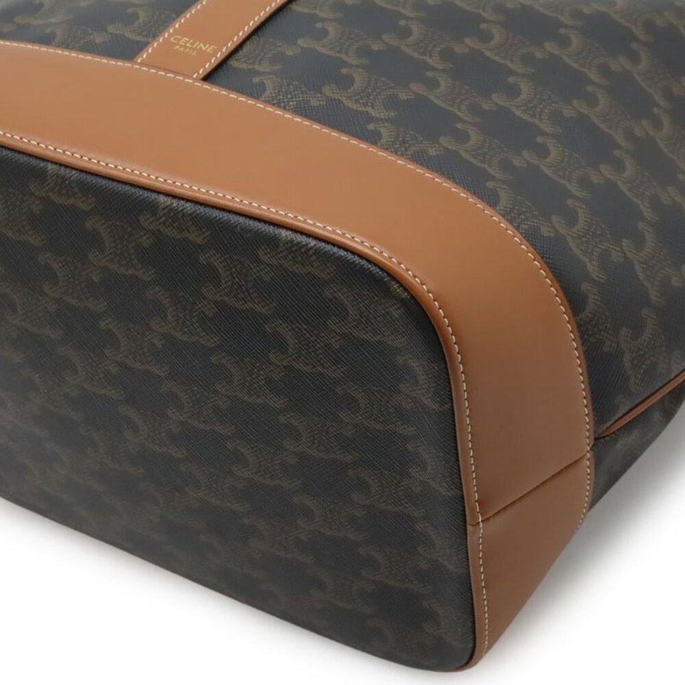 Celine Triomphe Medium Bucket Shoulder Bag Crossbody Triomphe Canvas Calfskin - Picture 3 of 8